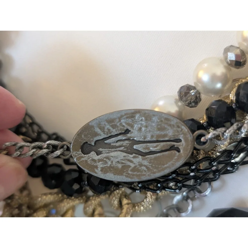 Morfina & Stone Designer Statement Necklace Chunky Mixed Chain Black Faceted...